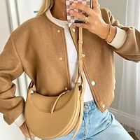 Women's Bomber Jacket Outdoor Street Daily Wear Fall Winter Short Coat Regular Fit Breathable Comtemporary Stylish Casual Jacket Long Sleeve Plain with Pockets Brown Dark Gray Gray Lightinthebox - thumbnail