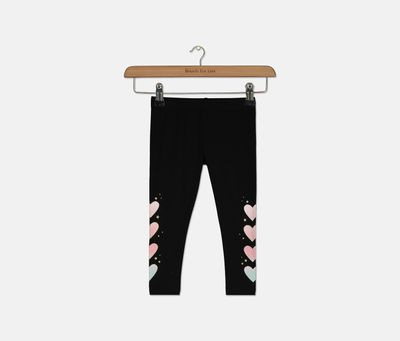 Toddler Girls Heart Leggings  Deep Black