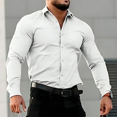 Men's Shirt Button Up Shirt Casual Shirt Summer Shirt Black White Pink Blue Gray Long Sleeve Plain Lapel Daily Vacation Clothing Apparel Fashion Casual Comfortable miniinthebox
