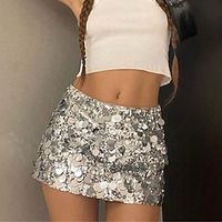 Women's Skirt Bodycon Mini Polyester Silver Skirts Summer Sequins Fashion Sparkle Going out Club S M L Lightinthebox - thumbnail