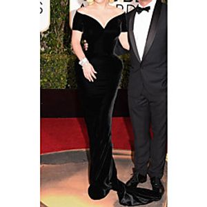 Mermaid / Trumpet Celebrity Style Elegant Prom Formal Evening Dress V Neck Short Sleeve Sweep / Brush Train Velvet with Sleek 2021 miniinthebox