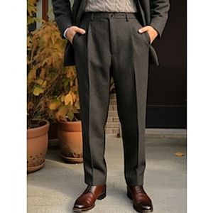 Men's Dress Pants Winter Pants Trousers Suit Pants Tweed Pants Pocket Plain Comfort Breathable Outdoor Daily Going out Fashion Casual Black Brown miniinthebox