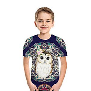 Kids Boys' T shirt Tee Short Sleeve Owl 3D Print Owl Bird Animal Purple Children Tops Summer Active Daily Wear Regular Fit 3-12 Years miniinthebox