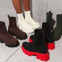 Women's Boots Sock Boots Plus Size Platform Boots Work Daily Booties Ankle Boots Winter Lace-up Platform Wedge Heel Round Toe Classic Comfort Walking Elastic Fabric Lace-up Solid Color Black White miniinthebox - thumbnail