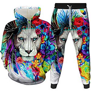 Women's Men's 3D Hoodies Set Graphic 3D Animal 2 Piece Front Pocket Hooded Daily 3D Print 3D Print Casual Hoodies Sweatshirts  Long Sleeve Gray Rainbow Orange miniinthebox