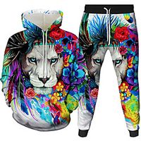 Women's Men's 3D Hoodies Set Graphic 3D Animal 2 Piece Front Pocket Hooded Daily 3D Print 3D Print Casual Hoodies Sweatshirts  Long Sleeve Gray Rainbow Orange miniinthebox - thumbnail