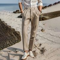 Men's Linen Pants Trousers Summer Pants Front Pocket Pleats Straight Leg Plain Comfort Breathable Casual Daily Holiday Fashion Basic Beige Lightinthebox