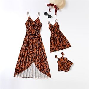 Mommy and Me Dresses Leopard Outdoor Backless Orange Sleeveless Midi Family Vacation Matching Outfits Lightinthebox
