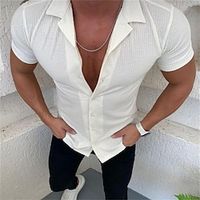 Men's Shirt Solid Color Turndown Street Casual Button-Down Short Sleeve Tops Casual Fashion Breathable Comfortable White Lightinthebox - thumbnail