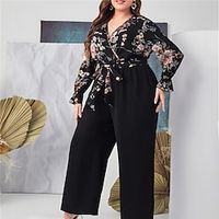 Women's Plus Size Jumpsuit Print Floral Streetwear Casual Daily High Full Length Spring Fall Black L XL XXL 3XL 4XL miniinthebox - thumbnail