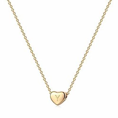 tiny gold initial heart necklace, 14k gold filled delicate cute dainty charm initial alphabet letter love heart choker necklaces best jewelry gift Lightinthebox