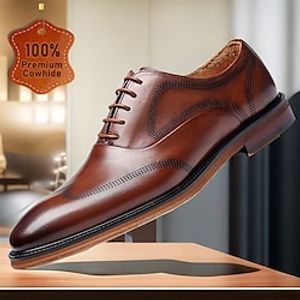 Men's Oxfords Formal Shoes Brogue Dress Shoes British Gentleman Office  Career Party  Evening Leather Italian Full-Grain Cowhide Comfortable Slip Resistant Lace-up dark brown Black Color Block Lightinthebox