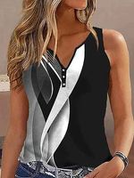 V-Neck Loose Gradient Print Tank Top T-Shirt