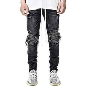 Men's Jeans Trousers Stacked Jeans Denim Pants Pocket Plain Comfort Breathable Outdoor Daily Going out Fashion Casual Black Grey miniinthebox