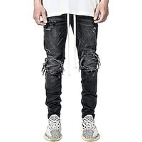 Men's Jeans Trousers Stacked Jeans Denim Pants Pocket Plain Comfort Breathable Outdoor Daily Going out Fashion Casual Black Grey miniinthebox - thumbnail