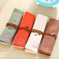 Canvas Pencil Case Roll Up Cosmetic Storage Bag