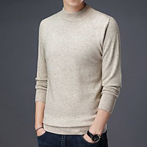 Men's Pullover Knitted Solid Color Vintage Style Gypsy Long Sleeve Sweater Cardigans Stand Collar Turtleneck Fall Winter Gray Camel Dusty Blue miniinthebox