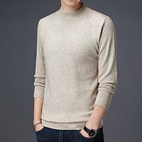 Men's Pullover Knitted Solid Color Vintage Style Gypsy Long Sleeve Sweater Cardigans Stand Collar Turtleneck Fall Winter Gray Camel Dusty Blue miniinthebox - thumbnail