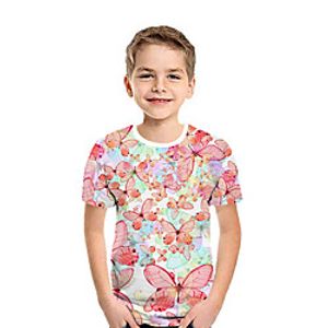 Kids Boys' T shirt Tee Short Sleeve Butterfly 3D Print Animal Blushing Pink Children Tops Summer Active Daily Wear Regular Fit 3-12 Years miniinthebox