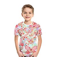 Kids Boys' T shirt Tee Short Sleeve Butterfly 3D Print Animal Blushing Pink Children Tops Summer Active Daily Wear Regular Fit 3-12 Years miniinthebox - thumbnail