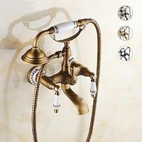 Bathroom Sink Faucet,Brass Telephone Shape Wall Installation Widespread Pull-out Country Style Electroplated Copper Finish Two Handles Bathtub Faucet with Handshower and Drain miniinthebox - thumbnail