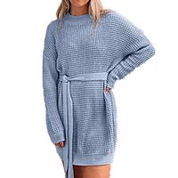 Women's Sweater Jumper Dress Short Mini Dress Blue Army Green Black Beige Long Sleeve Solid Color Lace up Fall Winter Round Neck Casual 2021 S M L XL XXL miniinthebox - thumbnail