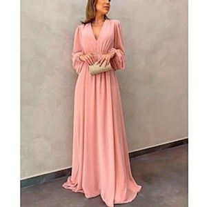 A-Line Mother of the Bride Dress Formal Wedding Guest Elegant V Neck Sweep  Brush Train Chiffon Long Sleeve with Pleats 2023 Lightinthebox