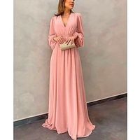 A-Line Mother of the Bride Dress Formal Wedding Guest Elegant V Neck Sweep  Brush Train Chiffon Long Sleeve with Pleats 2023 Lightinthebox - thumbnail