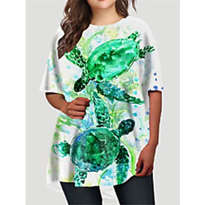 Women's Plus Size Dress T Shirt Dress Tee Dress Short Mini Dress Half Sleeve Graphic Animal Print Basic Fall Spring Summer Green XL XXL 3XL 4XL 5XL Lightinthebox