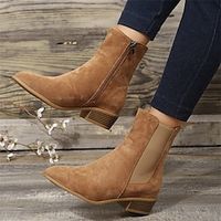 Women's Boots Chelsea Boots Plus Size Outdoor Daily Booties Ankle Boots Chunky Heel Pointed Toe Elegant Casual Minimalism Walking Faux Suede Zipper Solid Color Black Brown Khaki Lightinthebox - thumbnail