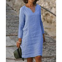 Women's Shift Dress Knee Length Dress Yellow Blushing Pink Green Light Blue 3/4 Length Sleeve Solid Color Fall Spring V Neck Casual 2021 S M L XL XXL 3XL 4XL 5XL / Plus Size / Plus Size miniinthebox - thumbnail