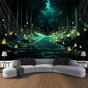 Blacklight Tapestry UV Reactive Glow in the Dark Lamp Post Trippy Misty Nature Landscape Hanging Tapestry Wall Art Mural for Living Room Bedroom Lightinthebox