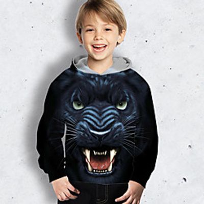 Kids Boys' Hoodie Long Sleeve Navy Blue 3D Print Tiger Animal Daily Indoor Outdoor Active Fashion Daily Sports 3-12 Years Lightinthebox