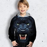 Kids Boys' Hoodie Long Sleeve Navy Blue 3D Print Tiger Animal Daily Indoor Outdoor Active Fashion Daily Sports 3-12 Years Lightinthebox - thumbnail