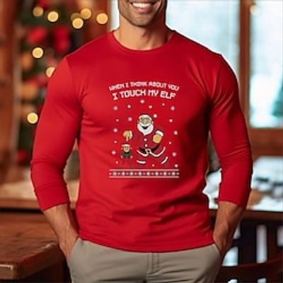Santa Claus Merry Christmas Black Red Burgundy T shirt Tee Men's Graphic Cotton Shirt Vintage Basic Shirt Long Sleeve Comfortable Tee Sports Outdoor Holiday Spring Fall Fashion Designer Clothing S M Lightinthebox