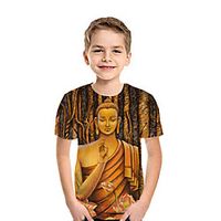 Kids Boys' T shirt Tee Short Sleeve Graphic Print Brown Children Tops Summer Active Regular Fit 3-13 Years miniinthebox - thumbnail