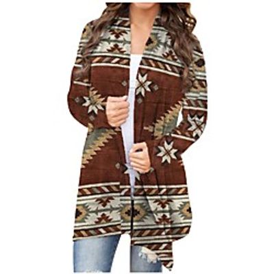 Women's Coat Daily Fall Long Coat Cardigan V Neck Loose Thermal Warm Casual Jacket Long Sleeve Print Print Coffee Lightinthebox Women's Coat Daily Fall Long Coat Cardigan V Neck Loose Thermal Warm Casual Jacket Long Sleeve Print Print Coffee Lightinthebox