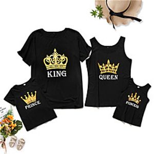 Family Look Tee Graphic Print Black Short Sleeve Matching Outfits miniinthebox