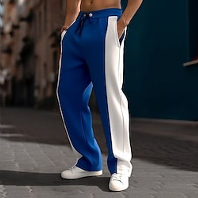 Men's Sweatpants Joggers Trousers Straight Leg Sweatpants Pleated Pants Patchwork Drawstring Elastic Waist Color Block Comfort Breathable Casual Daily Holiday Sports Fashion Black Navy Blue Lightinthebox