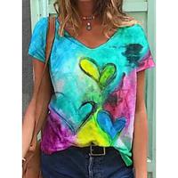 Women's T shirt Tee Heart Floral Daily Weekend Print Blue Short Sleeve Fashion V Neck Summer Lightinthebox