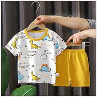 2 Pieces Toddler Boys T-shirt Shorts Outfit Cartoon Short Sleeve Set Outdoor Fashion Daily Summer Spring 3-7 Years White Yellow Pink Lightinthebox