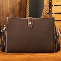 Men's Crossbody Bag Clutch Messenger Bag Cowhide Outdoor Office Buckle Adjustable Large Capacity Durable Solid Color Coffee Lightinthebox - thumbnail