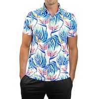 Men's Polo Shirt Golf Shirt Graphic Prints Leaves Turndown Blue Outdoor Street Short Sleeves Button-Down Print Clothing Apparel Fashion Designer Casual Soft Lightinthebox - thumbnail