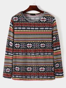 Men Casual Crew NeckChristmas Tribal All Over Print T-Shirt