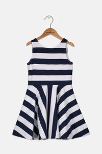 Girls Striped Fit And Flare Dress  Navy/White