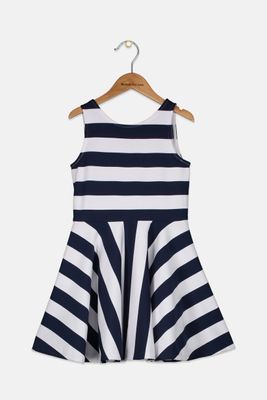 Girls Striped Fit And Flare Dress  Navy/White