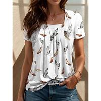 Women's T shirt Tee Feather Daily Print White Short Sleeve Fashion V Neck Summer Lightinthebox