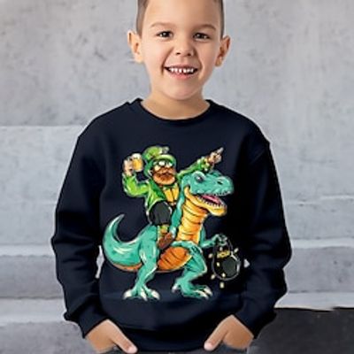 St. Patrick Boys 3D Dinosaur Sweatshirt Pullover Long Sleeve 3D Print Spring Fall Fashion Streetwear Cool Polyester Kids 3-12 Years Crew Neck Outdoor Casual Daily Regular Fit Lightinthebox