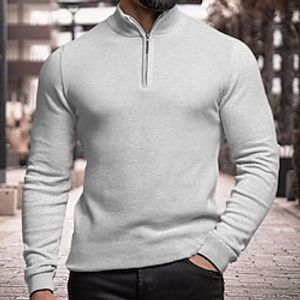 Men's Pullover Sweater Jumper Quarter Zip Sweaters Knit Sweater Ribbed Knit Regular Knitted Plain Turtleneck Modern Contemporary Work Daily Wear Clothing Apparel Winter Black White S M L Lightinthebox