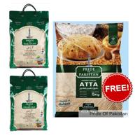 Pride Of Pakistan XXXL Basmati Rice, 10Kg (Pack of 2) & Chakki Atta 5kg Free